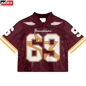 Camiseta de Fútbol Americano INDEX, Cuello en V, Manga Corta, Malla Transpirable, Color Granate y Blanco, Número 69, Corte Regular para Hombre - Product Image 1