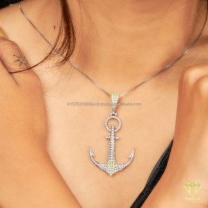 Colgante de Joyería de Plata 925 de Alta Calidad con Ancla y Detalle de Piedra Brillante Cultivada en Laboratorio, Chapado en Rodio, Acabado de Lujo Estilo Hip Hop, Regalo - Product Image 1