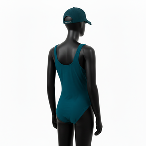 Traje de baño de una pieza premium para mujer, de nailon y spandex, suave y elástico, color verde azulado, con logotipo de cristal termoadhesivo, para bañarse. - Product Image 5