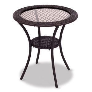 Tavolino da Caffè Rotondo da Esterno in Rattan con Ripiano Inferiore - Product Image 1