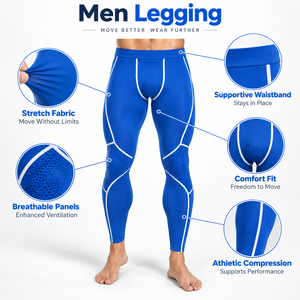 Les leggings de compression pour hommes offrent un ajustement de soutien, un confort extensible et une mobilité flexible pour l'entraînement physique et les activités sportives. - Product Image 6