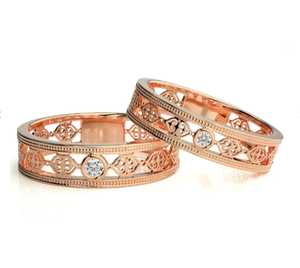 925 Sterling Silver Rose Gold Plated Filigree <b>Couple</b> <b>Rings</b> - Product Image 1
