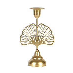 เชิงเทียนเหล็กที่หรูหราและมีคุณภาพที่เหนือกว่าพร้อมใบแปะก๊วยสำหรับตกแต่งโต๊ะในบ้านและงานแต่งงาน - Product Image 2