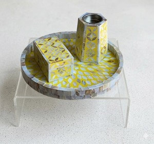 Yellow Mop <b>Mosaic</b> Eco-Friendly Antique Imitation Candle Holder Set Natural Craft Tray and <b>Vase</b> Decor for Home Wedding Table - Product Image 2