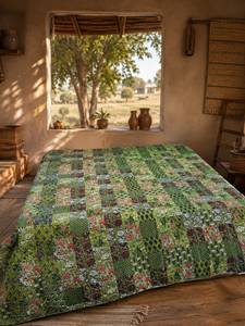Cubrecama Bordado de Algodón con Diseño Floral Azul, Tamaño Queen, Estilo Boho, Textil para el Hogar, Reversible, Ecológico, Lavable, para Todas las Temporadas, Venta al Por Mayor - Product Image 1