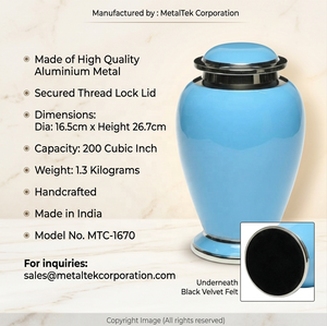 Sky Blue Cremation Urn for Adult Ashes Handcrafted Metal Funeral Urn Decorative Memorial Urns Vault Factory Direct Bulk Factory - Product Image 3