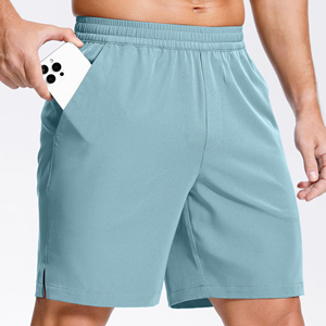 Shorts de tennis athlétiques bleu clair pour hommes, poches latérales, taille élastique, polyester/coton, maille respirante, séchage rapide, vêtements de sport d'été - Product Image 1