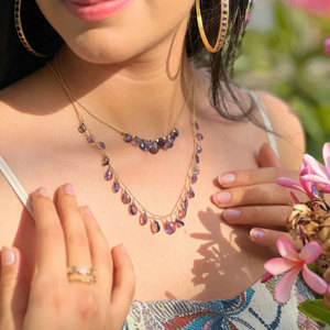 Collar Colgante de Amatista en Forma de Lágrima Hecho a Mano, Gema Morada, Cadena Dorada, Joyería Boho, Regalo para Mujer, HARI OM CREATIONS HOC - Product Image 2