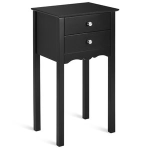 Practical Vintage <b>Side</b> End <b>Table</b> with 2 <b>Storage</b> Drawers 1PC Sturdy Nightstand - Product Image 2