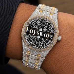 Luxury Baguette Moissanite Diamond <b>Skeleton</b> <b>Watch</b> with Iced Out Stainless Steel Bracelet Hip Hop <b>Watch</b> for Men - Product Image 6