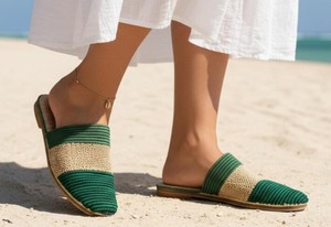 Pantoufles en raphia vert faites à la main, sandales d'été marocaines - Product Image 2