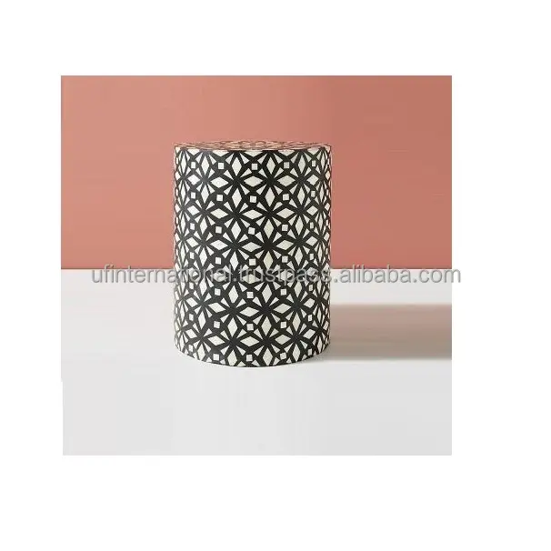 인도 럭셔리 디자인 뼈 인레이 사이드 스툴 블랙 컬러 손으로 만든 탑 뼈 인레이 스툴 판매 제품
