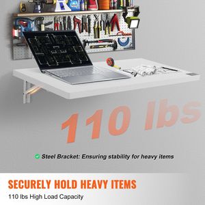 Mesa plegable de pared de 31,5 \ "X 15,75 \", soporte de hierro, escritorio flotante para oficina en casa, muebles de espacios pequeños de Color blanco - Product Image 3