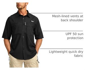 เสื้อตกปลาผู้ชาย แห้งเร็ว สีพื้น UPF50+ น้ำหนักเบา ระบายอากาศดี ติดกระดุม สำหรับกิจกรรมกลางแจ้ง - Product Image 2