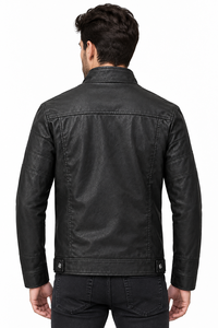 Veste en similicuir pour homme sur mesure OEM, col montant, coupe ajustée, style motard, automne-hiver, multi-poches - Product Image 5