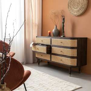 Commode Vandana Ultra Optima à 6 tiroirs en bois de manguier et cannage - Product Image 3