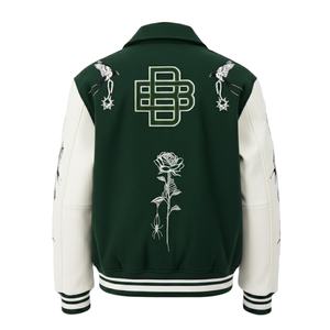 Veste de sport verte pour homme avec logo brodé et motif rose, col rabattu, coupe classique, style preppy unisexe, vêtement d'automne - Product Image 2