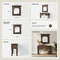 Table console en bois massif artisanale de style Jodhpur, très demandée, avec cadre de miroir décoratif, ensemble de meubles pour salon