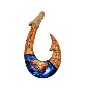Móc Câu Cá Bằng Gỗ Đứng Thủ Công Hawaii Hei Matau 12 Inch Với Dây Đai Sơn Và Buộc - Product Image 5