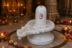 Lingam de Shiva de Mármol Blanco Ecológico de Alta Calidad, Hecho a Mano, Patrimonio de Agra, Ídolo del Dios Hindú para Culto en Templos y Decoración del Hogar - Product Image 3