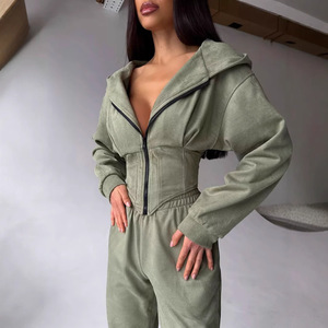 Conjunto de Sudadera con Capucha y Pantalones Ajustados de Color Sólido para Mujer, Otoño/Invierno, Ropa Deportiva Informal de Dos Piezas - Product Image 4
