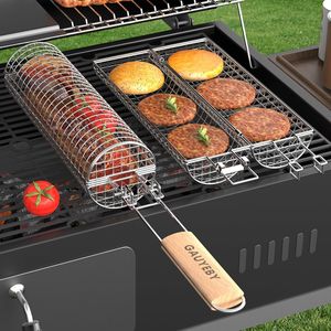 Cestello per Griglia da Esterno con Manico Rimovibile, Rete Anti-Scottatura in Acciaio Inox, Griglia Rotante per Carne, Accessori BBQ - Product Image 1