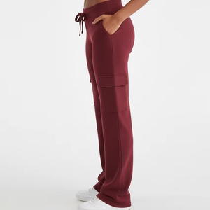 Women's Burgundy <b>Wide</b> <b>Leg</b> Mid Elastic Waist Sweatpants Eco-Friendly Breathable Polyester/Cotton Casual Streetwear Lounge Wear - Product Image 6