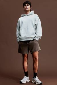 Sudadera con Capucha Gris Claro para Hombre, Corte Holgado, Informal, Tejido de Felpa, Color Sólido, para Otoño, 100% Algodón - Product Image 5