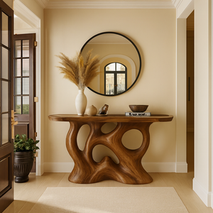 Mesa Consola Moderna Rústica de Madera Maciza Hecha a Mano para Sala de Estar, Hotel, Comedor - Mueble Decorativo Único para el Hogar - Product Image 2