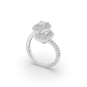 Bague personnalisée en diamant de laboratoire taille brillant émeraude 2,40 carats, or 14 carats, légère, unique, moderne, bijoux de mariage pour elle - Product Image 4