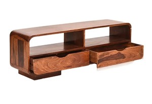 Solid Wood Contemporary Curved <b>TV</b> <b>Unit</b> | Modern Media Console with Rounded Edges & 2 Drawers | OEM ODM Manufacturer Jodhpur - Product Image 2