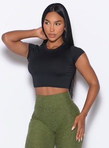 Al Nolan Enterprises - Top Corto Negro para Mujer Talla Grande, Leggings Verdes de Cintura Alta, Color Sólido, Sin Mangas, Cuello Redondo, Casual, Verano - Product Image 5