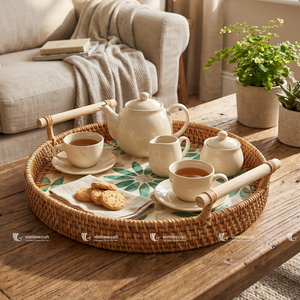 Plateau de service multifonction en rotin incrusté de nacre, design européen, très vendu, pour table basse, cuisine, service alimentaire, maison - Product Image 4