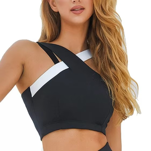 Ropa Deportiva Modest para Mujer, Top Corto con Diseño de Bloques de Color, Sujetador Deportivo de Yoga Personalizado para Mujer, con Espalda Cruzada, de Nailon y Elastano - Product Image 6