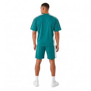 Ensemble de t-shirts pour hommes, couleur turquoise, col rond, tricot en coton, vêtements décontractés d'été - Product Image 2