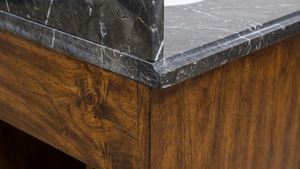 Meuble de salle de bain traditionnel en bois massif avec vasque en céramique et miroir inclus, finition foncée, rectangulaire, sur pied, 32-34 - Product Image 3