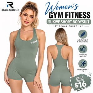 Combinaison de sport pour femme, dos nageur, courte, sans manches, col rond, séchage rapide, respirante, écologique, pour entraînement fitness - Product Image 1