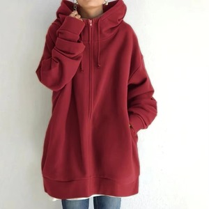 Sweat-shirt à capuche zippé surdimensionné pour femme, couleur unie, manches longues, tissé 100% coton respirant, streetwear d'hiver - Product Image 6