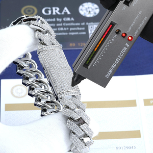 Luxury Moissanite Diamond Cuban Link <b>Chain</b> <b>Iced</b> <b>Out</b> Necklace Silver Hip Hop Jewelry Statement Gift - Product Image 3