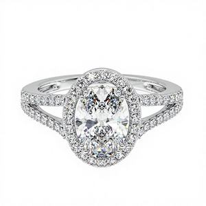 Anillo Ovalado de Moissanita de 1.5 Ct con Halo y Perla de Agua Dulce, Chapado en Plata y Oro Blanco de 14k, Certificado, para Mujer - Product Image 1