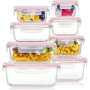 Lot de 8 récipients en verre pour aliments avec couvercles hermétiques, 220 ml, récipients pour préparation de repas, pour sucre, utilisables au micro-ondes et au four - Product Image 1