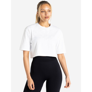 Top Corto de Punto para Mujer, Color Blanco Sólido, Cuello Redondo, Manga Corta, Informal, Transpirable, para Uso Diario, Primavera/Verano - Product Image 1