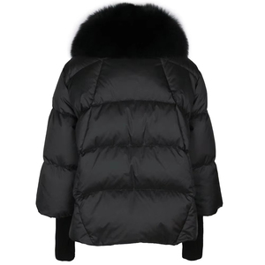 Manteau d'hiver court et ample pour femme, chaud, avec col en fourrure de renard amovible, pompons, noir, rembourré de duvet de canard blanc, respirant - Product Image 2