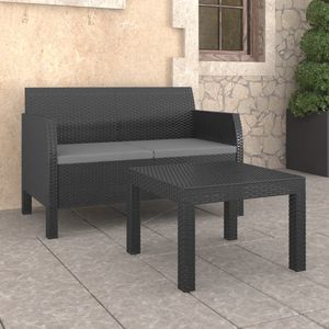 Ensemble de salon d'extérieur en polypropylène anthracite avec aspect rotin, ensembles de jardin - Product Image 1