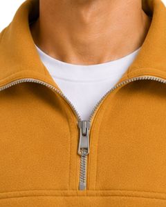 Sweat-shirt à col montant pour homme, jaune moutarde, surdimensionné, à fermeture éclair sur le côté, en molleton de coton et polyester, décontracté, pour l'hiver - Product Image 6
