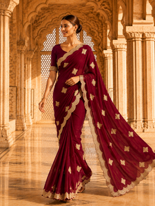 Sari en velours satiné pour femme, design indien personnalisé Vexotrend, magnifique motif Patola, style traditionnel pour mariage et fête - Product Image 4