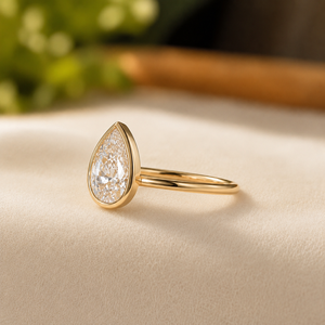 Women's Plated Yellow <b>Gold</b> Engagement <b>Ring</b> Moissanite Bezel Setting Classic Style Pear Cut Diamond Wedding <b>Ring</b> - Product Image 3