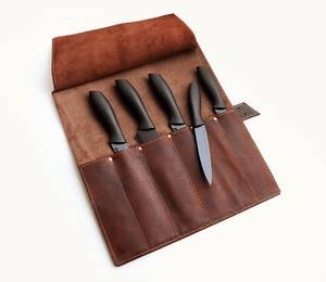 Durable Genuine Leather Heavy Duty Smell Proof Comfortable Chef's Knife Roll Portable Cooking Organizer <b>Case</b> Kitchenware <b>Case</b> - Product Image 1