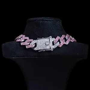 S925 Butterfly Pendant <b>Necklace</b> Purple Cuban Chain Moissanite Choker <b>Statement</b> Jewelry Gold Plated Hip Hop Unisex - Product Image 3