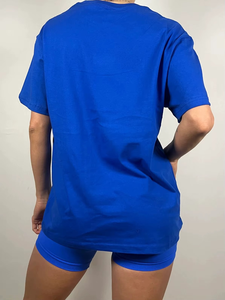 Camiseta Holgada de Algodón Azul Sólido de Manga Corta con Cuello Redondo para Mujer, Top Transpirable de Punto para Todas las Estaciones - Product Image 6